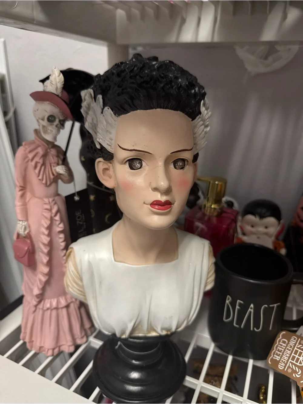 Decorative Bride of Frankenstein Bust – Black & White Holiday Figurine
